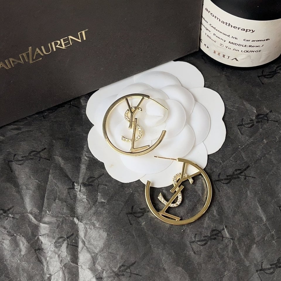 Saint Laurent Ysl Hoop Earrings With Crystal Gold view 6