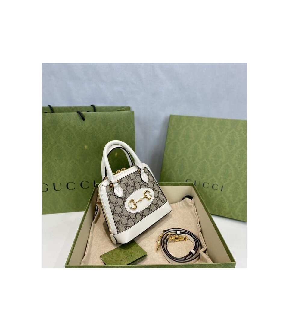 Gucci Horsebit 1955 Mini Top Handle Bag In White GG Supreme Canvas 20cm/ 7.9in view 9