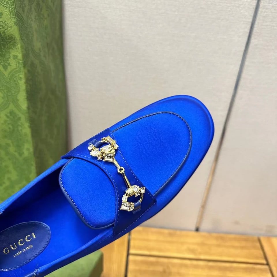 Gucci Horsebit Loafer With Crystals Blue Satin 759780 Knd90 4380 view 7