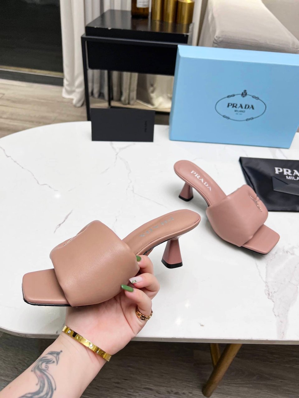 Prada Soft Padded Nappa Sandals Pink view 6