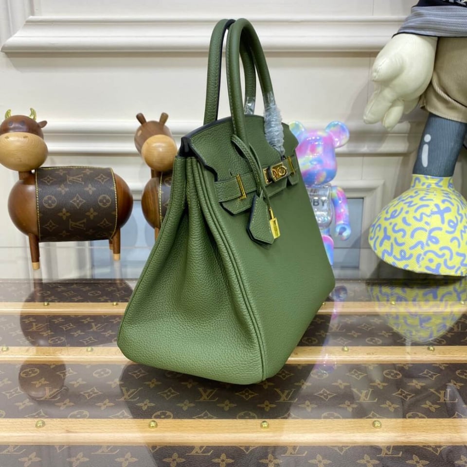 Hermes Birkin 30 Bag Vert Foret Gold Hardware Togo Leather view 5