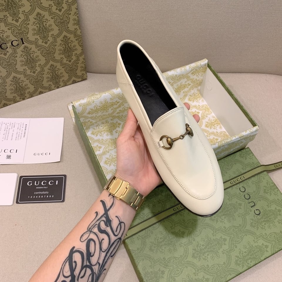 Gucci Women’S Leather Horsebits Loafers White view 3