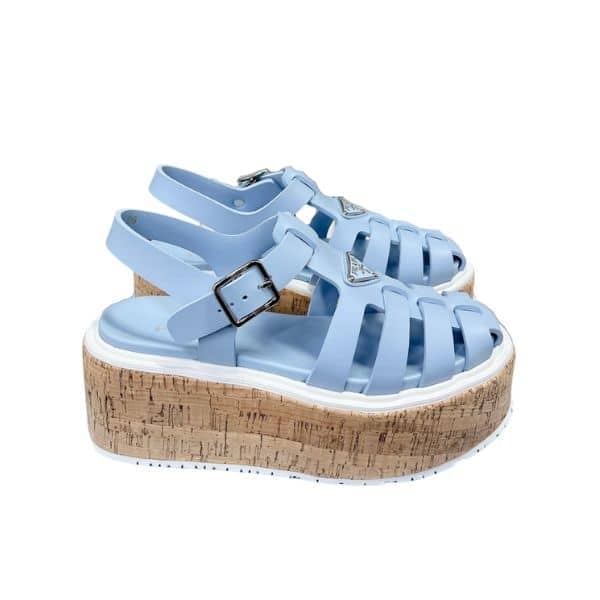 Prada Rubber Wedge Platform Sandals Light Blue view 2