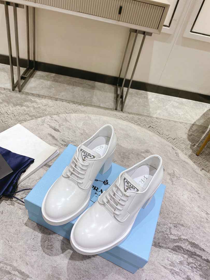 Prada Heeled Brushed Leather Lace-Ups White view 7