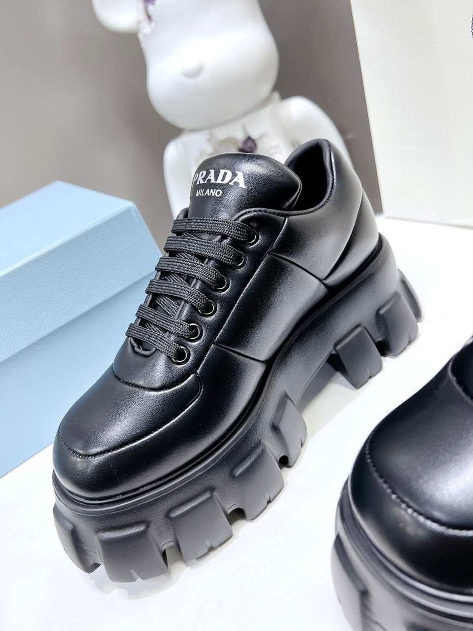 Prada Soft Padded Nappa Leather Lace Up Shoes Black 1E119N 2Dl8 F0002 F 055 view 7