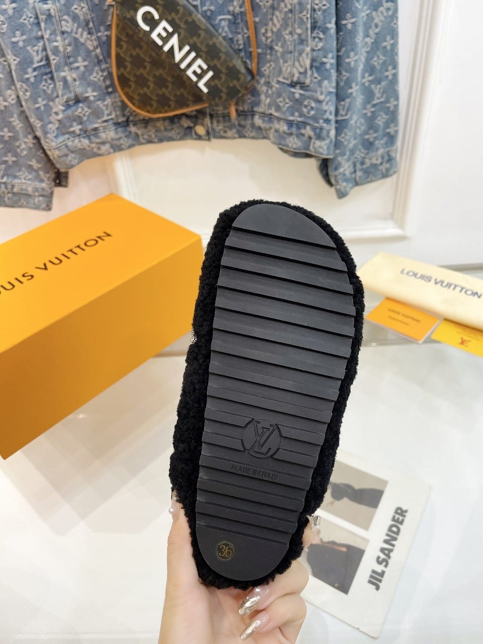 Louis Vuitton Shearling Uggs Slippers Black view 3
