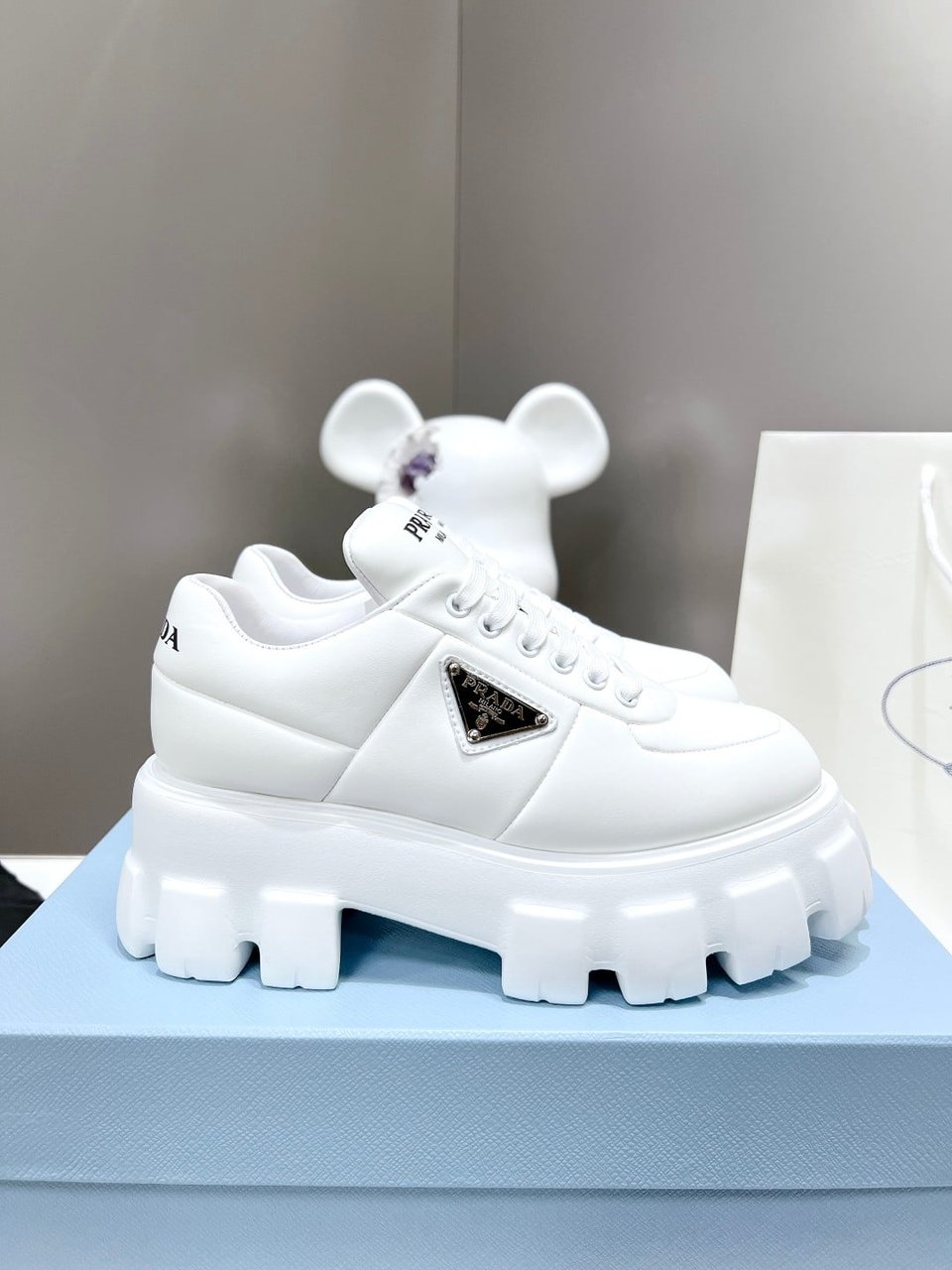 Prada Soft Padded Nappa Leather Lace Up Shoes White view 9