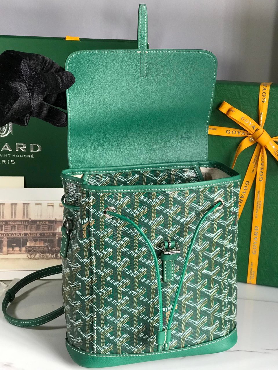 Goyard Alpin Mini Backpack 21 Cm Green Lambskin And Goyardine Canvas view 4