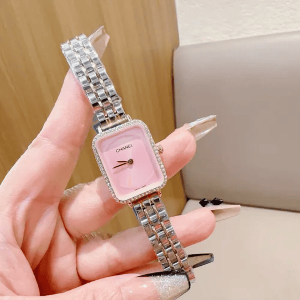 Chanel Première Silver Diamond-Edge Watch Pink Dial view 3