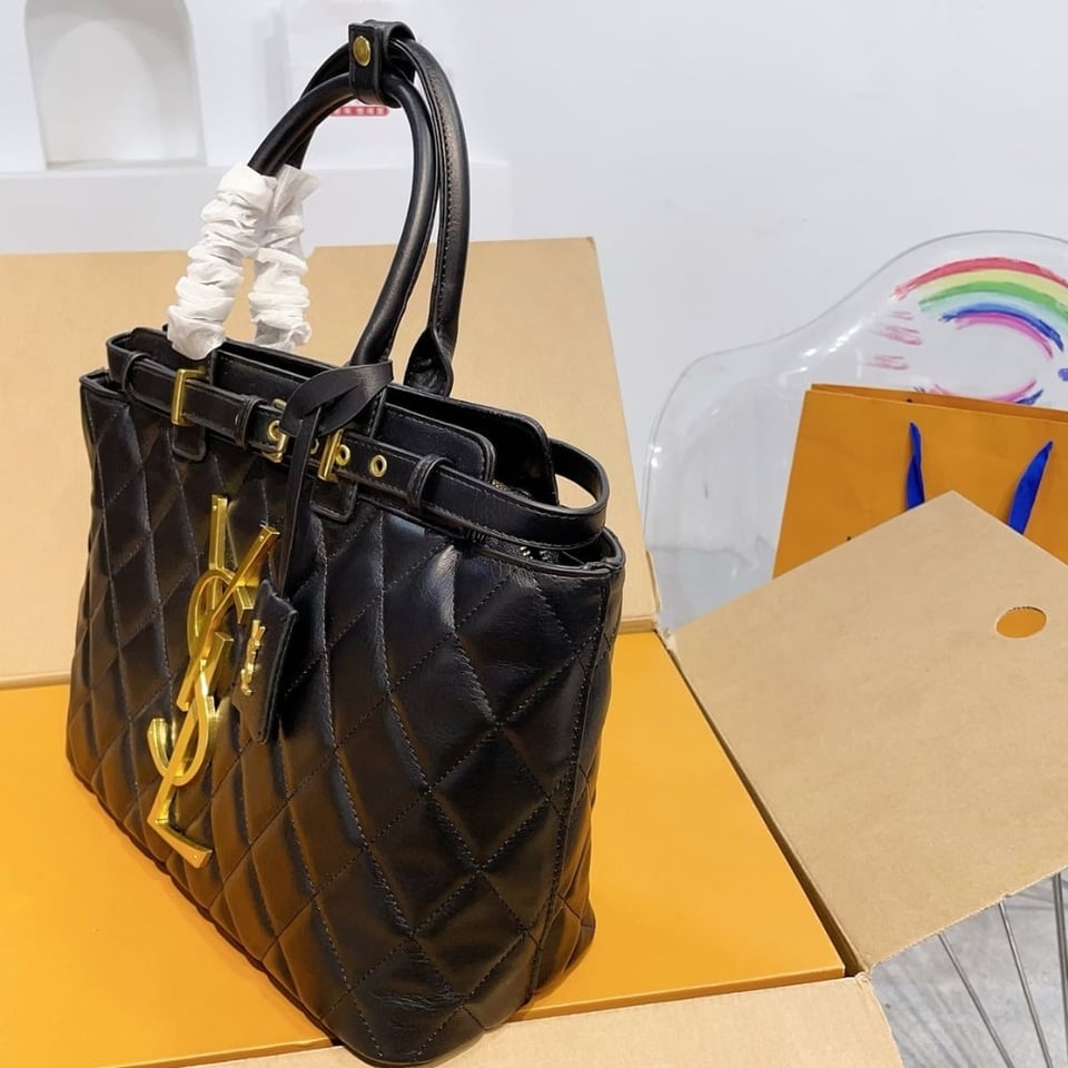 Saint Laurent Calfskin Leather Handbag Black 33Cm view 5