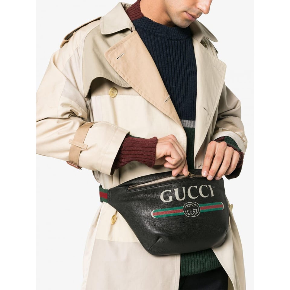 Gucci Print Leather Belt Bag Black view 3