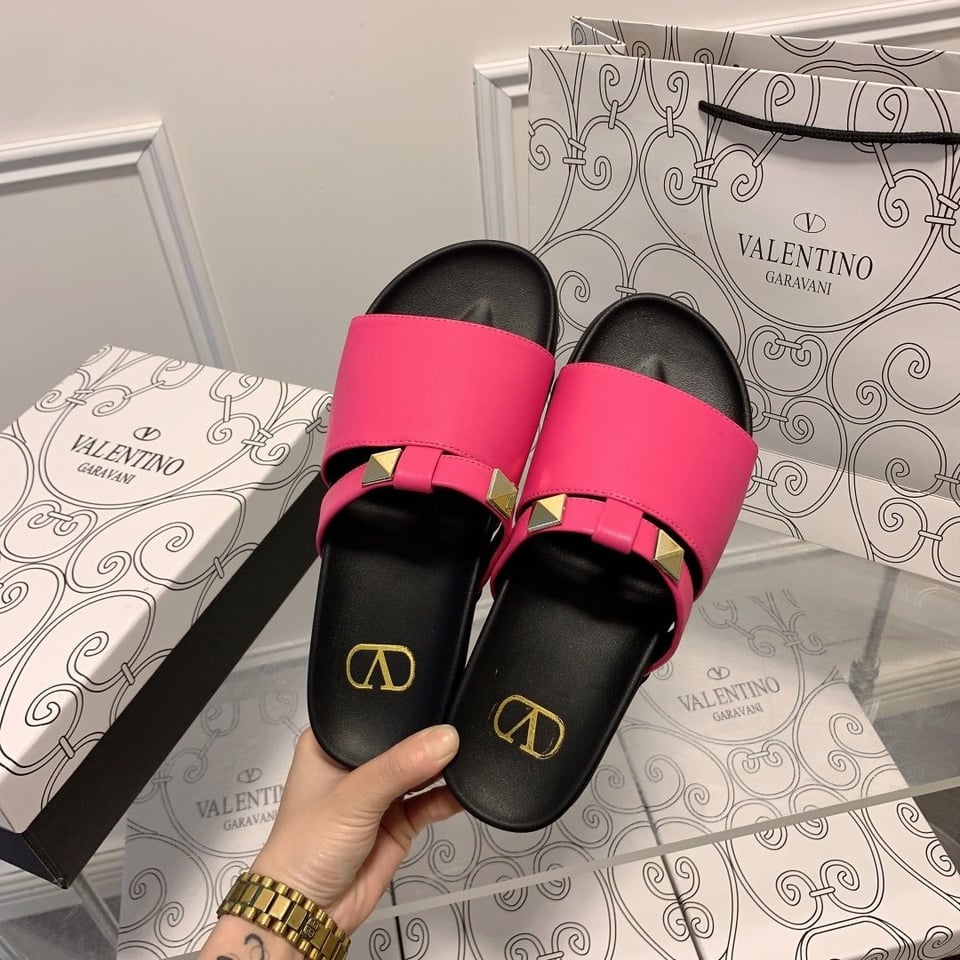 Valentino Rockstud Pink Slide Sandals view 3