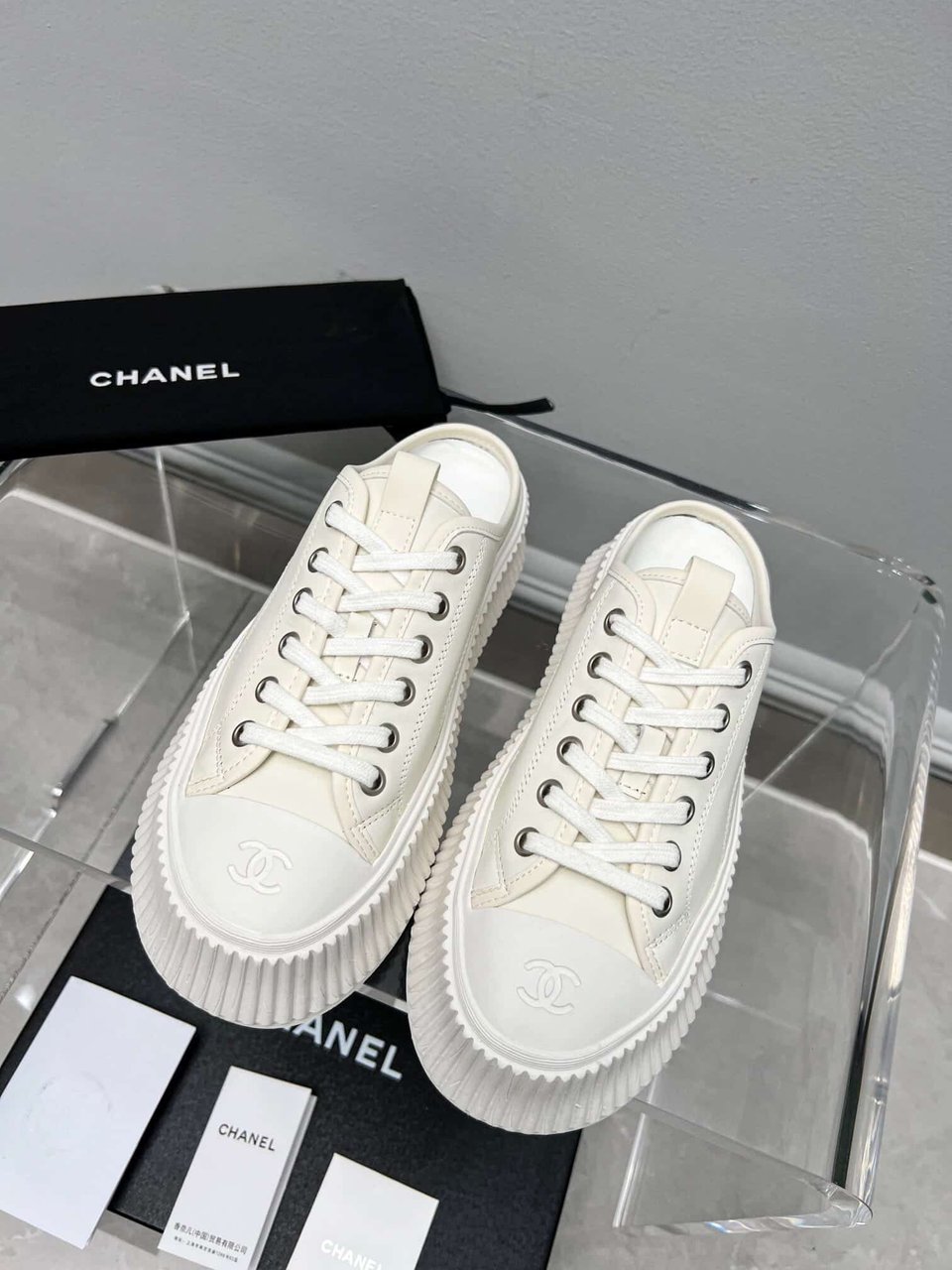 Chanel Platform Shoes Cream view 3