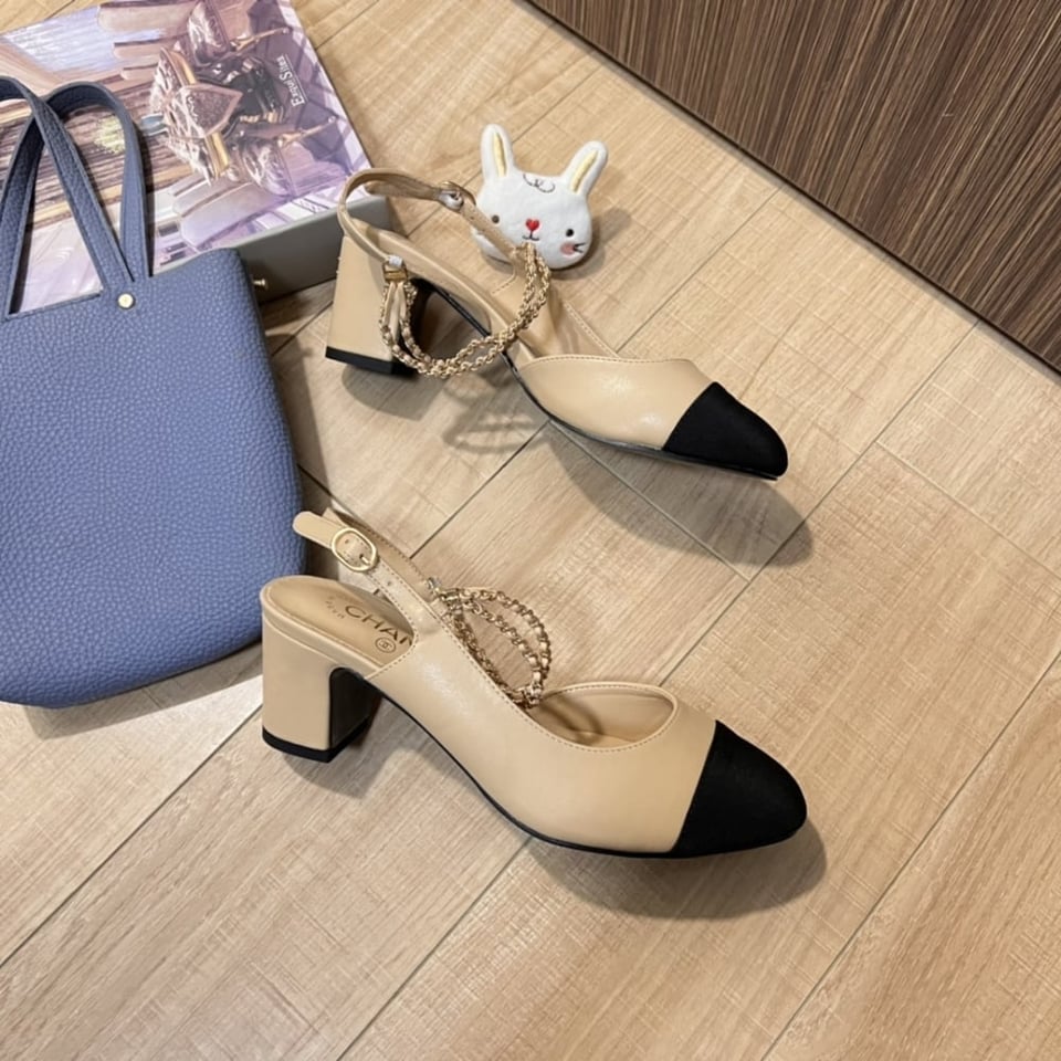 Chanel Slingbacks Goatskin &amp;Amp; Grosgrain Beige &amp;Amp; Black G31318 Y50006 C8378 view 4