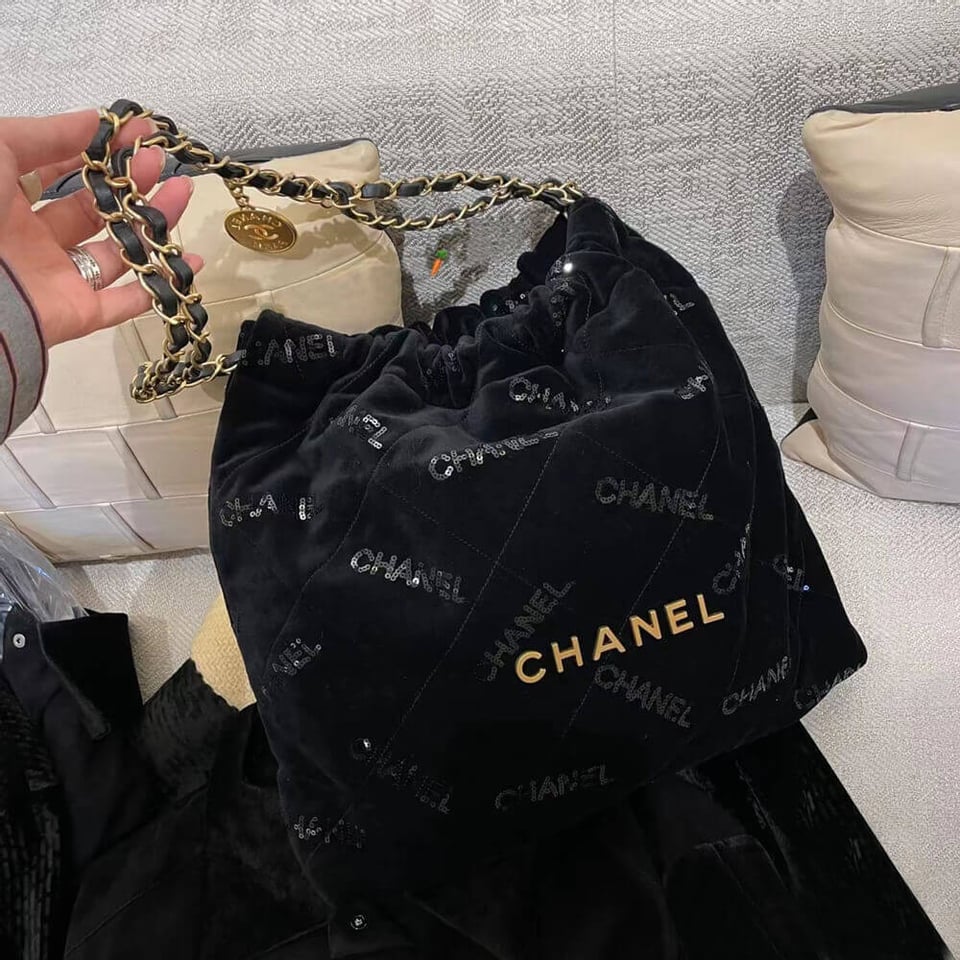 Chanel 22 Small Handbag Velvet With Sequins 37cm view 5