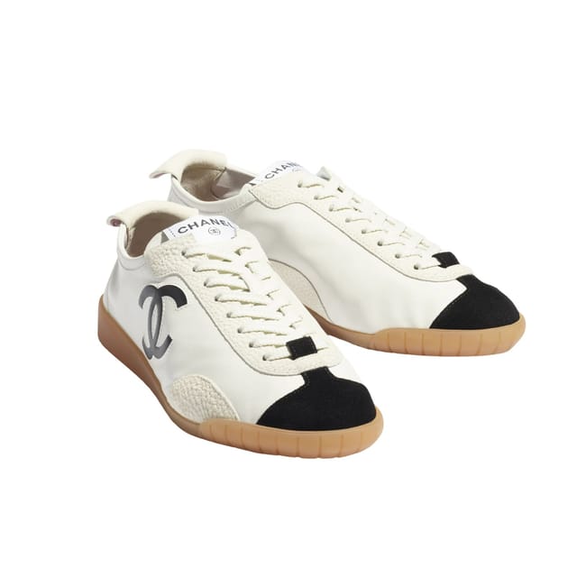 Chanel Calfskin Suede Sneakers with Gum Sole White Black &amp; Gum G39860