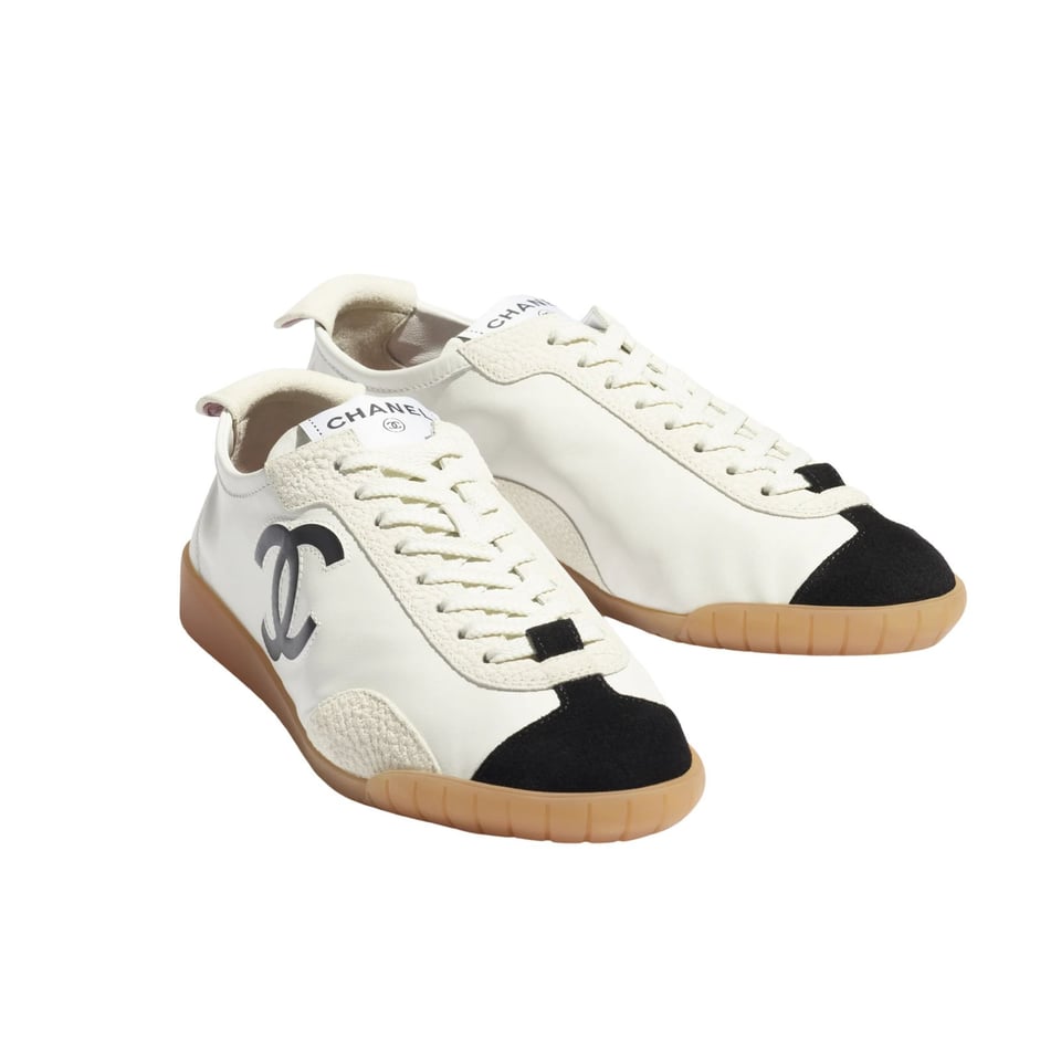 Chanel Calfskin Suede Sneakers with Gum Sole White Black &amp; Gum G39860