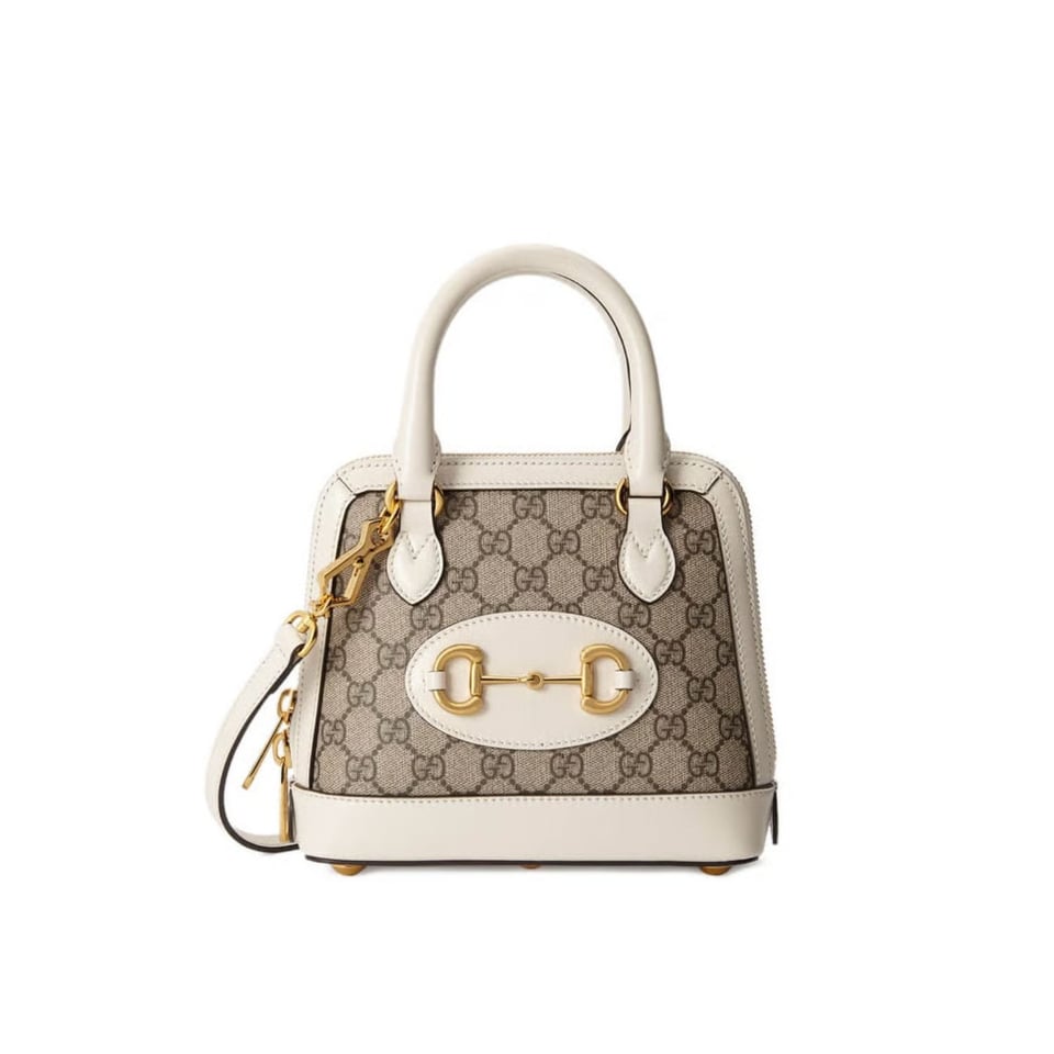 Gucci Horsebit 1955 Mini Top Handle Bag In White GG Supreme Canvas 20cm/ 7.9in view 2
