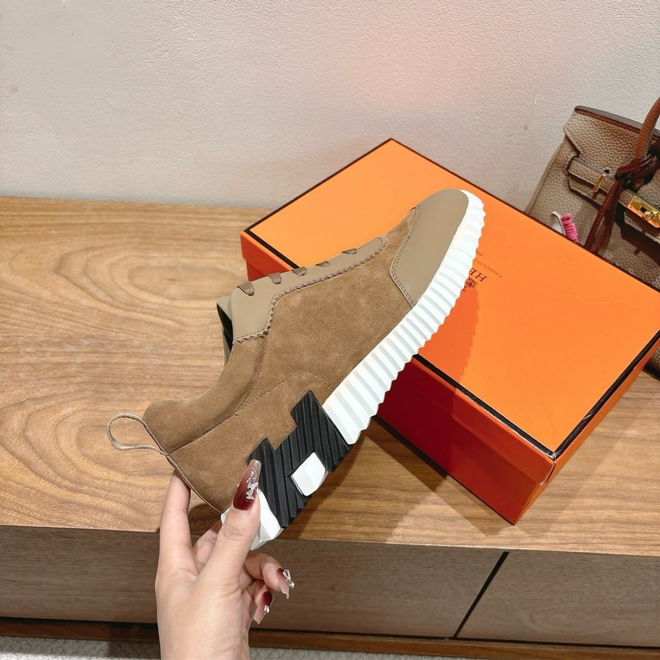 Hermes Bounce Sneakers In Suede And Calfskin Brown- Shoes for Men view 5