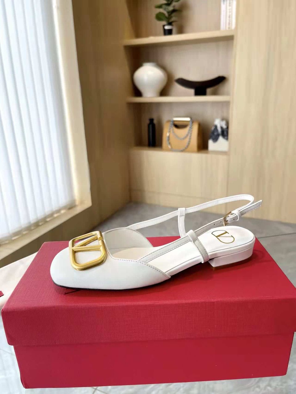 Valentino Garavani V Logo Leather Slingback Flats White view 6