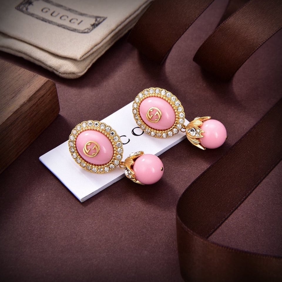 Gucci Interlocking Gg Pearl Earrings Pink view 2