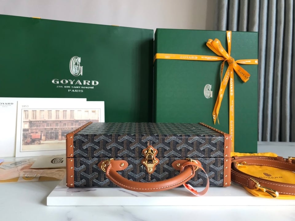 Goyard Grand Hôtel Trunk Bag 24.5cm Cm Black Goyardine Canvas And Tan Calfskin view 6