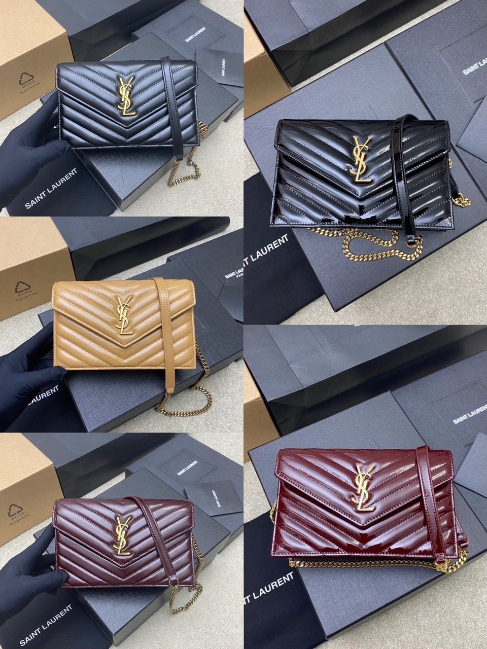Saint Laurent Envelope Wallet on Chain in Quilted Patent Leather 19cm view 9