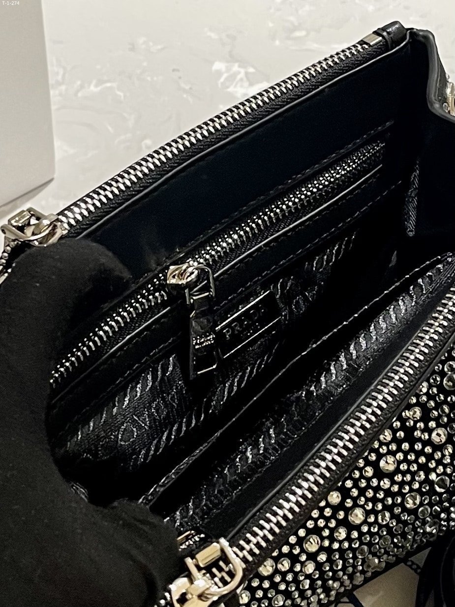 Prada Galleria Satin Mini Bag With Crystals Metal 23Cm view 11