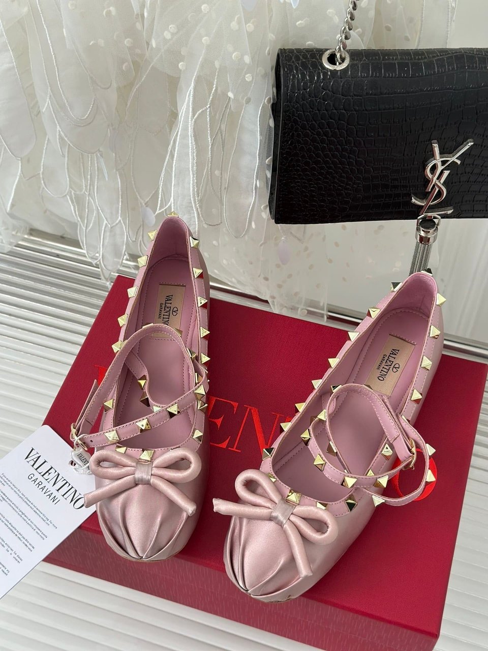 Valentino Garavani Rockstud Satin Ballerina Water Lilac 3W2S0Hb6Swh 6E0 view 10