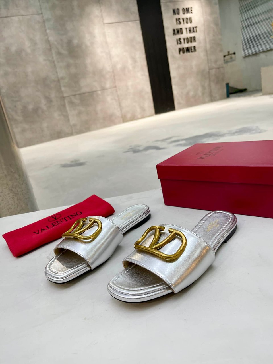 Valentino Garavani Vlogo Signature Slide Sandal Silver view 9