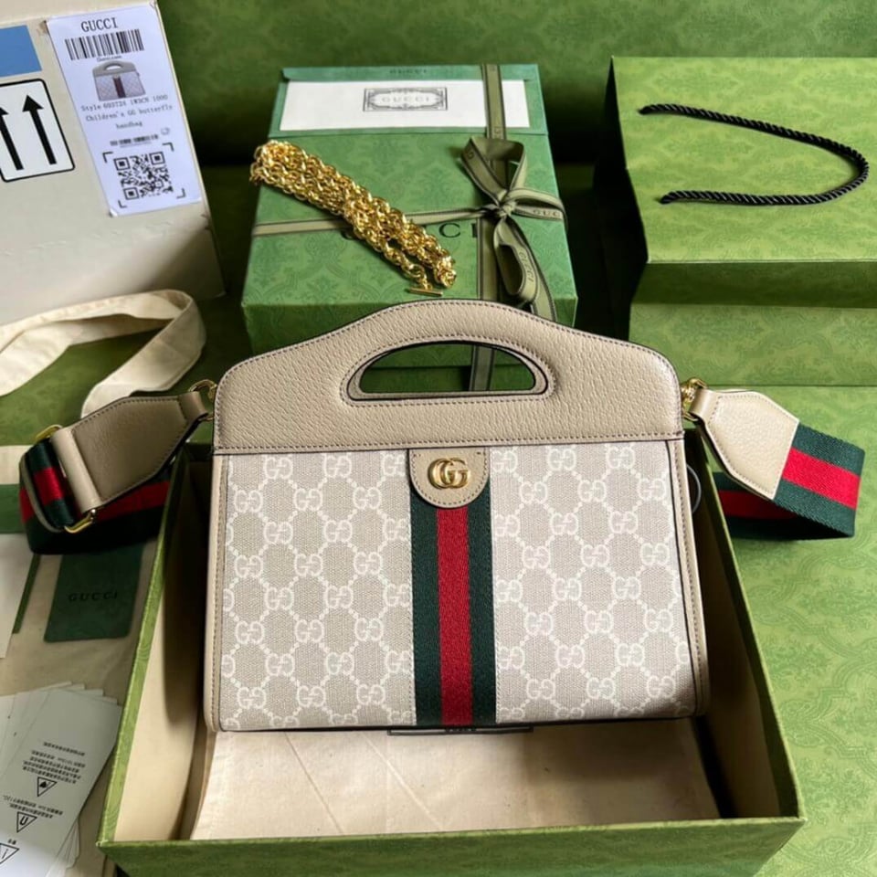 Gucci Ophidia Small Tote With Web White view 4