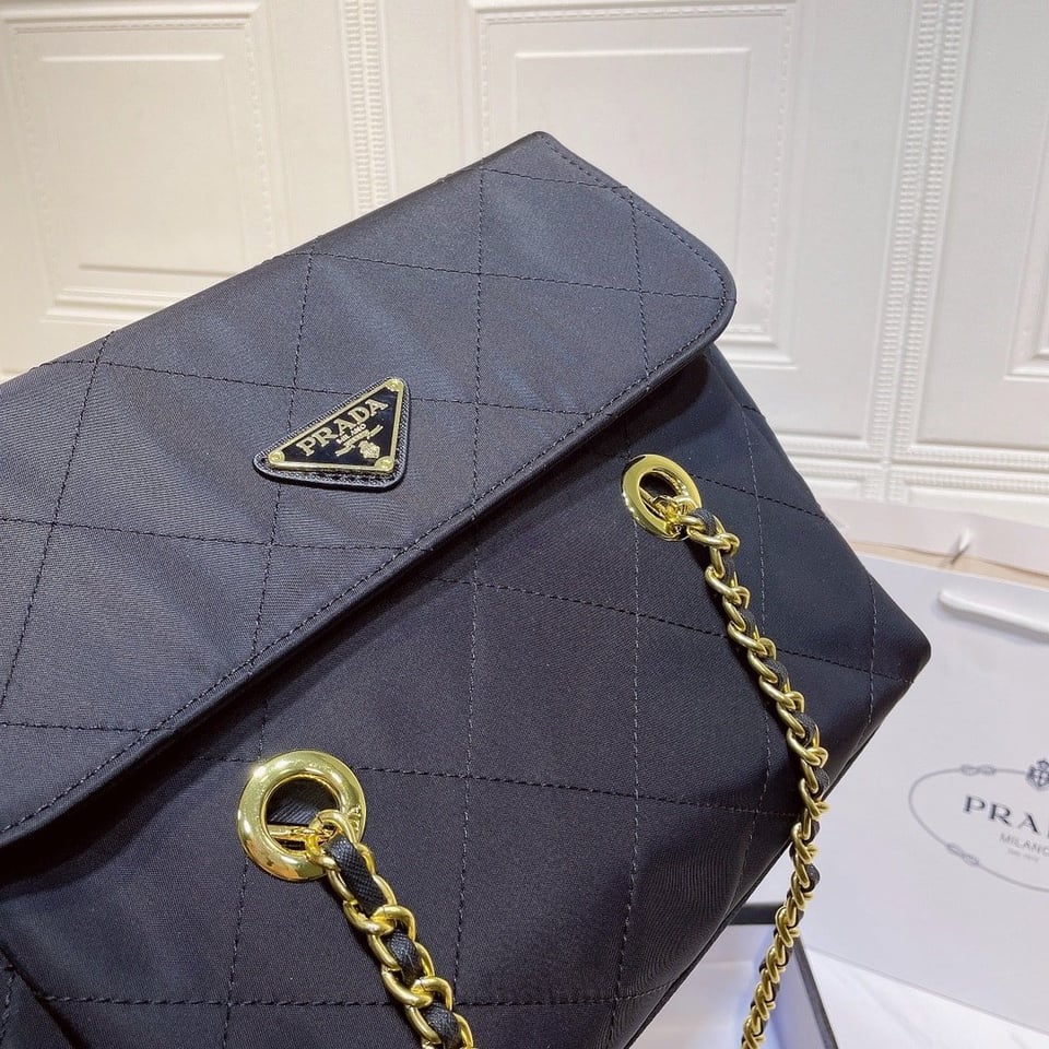 Prada Black Quilted Nylon Vintage Shoulder Bag Black 28Cm view 5
