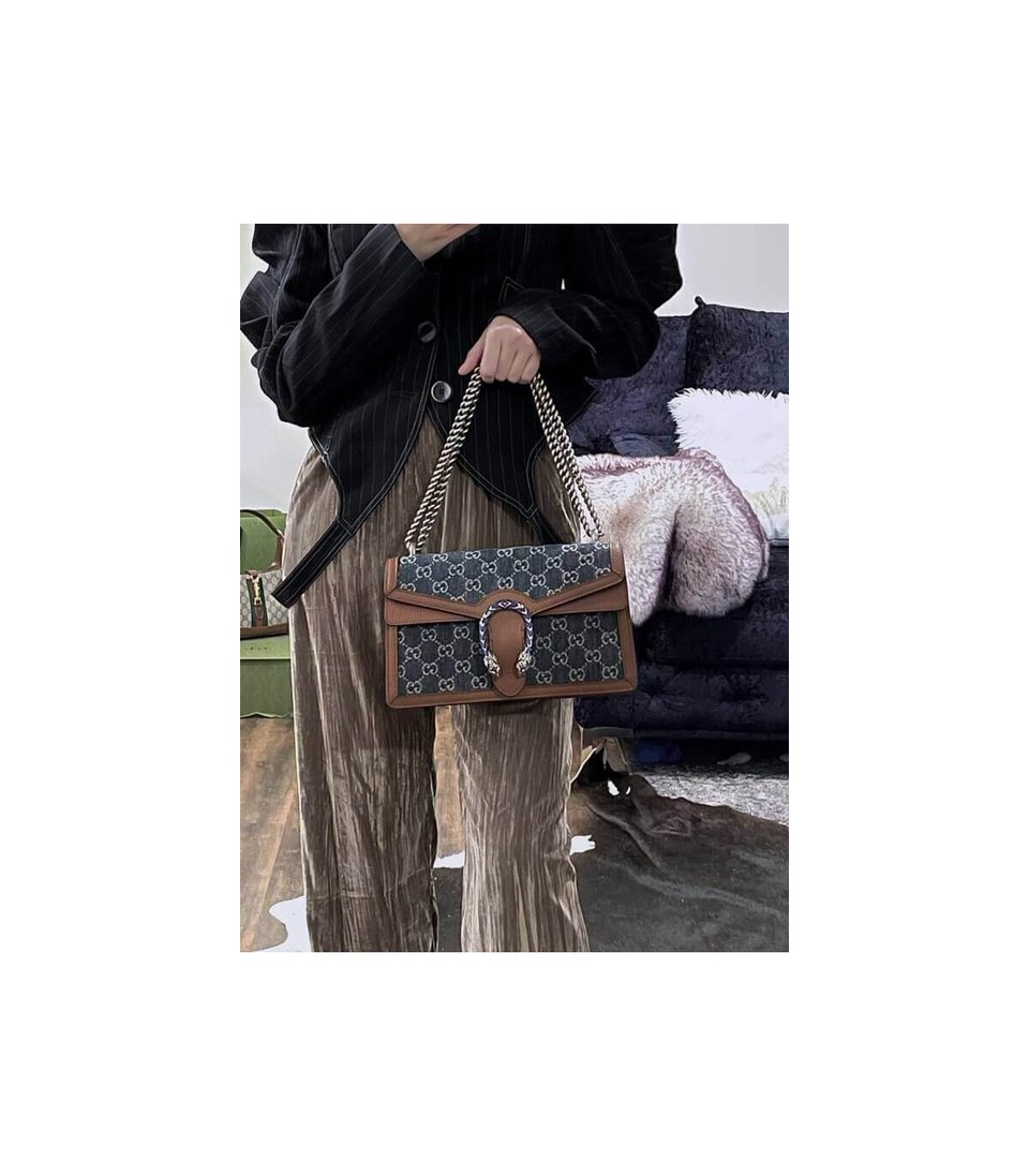 Gucci Small Dionysus Shoulder Bag in Blue Jacquard Denim 28cm view 4