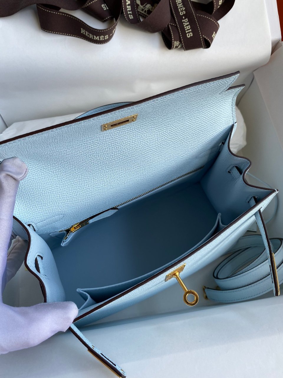 Hermes Kelly 25 Bag In Light Blue Epsom Leather For Women 25cm/10in view 6