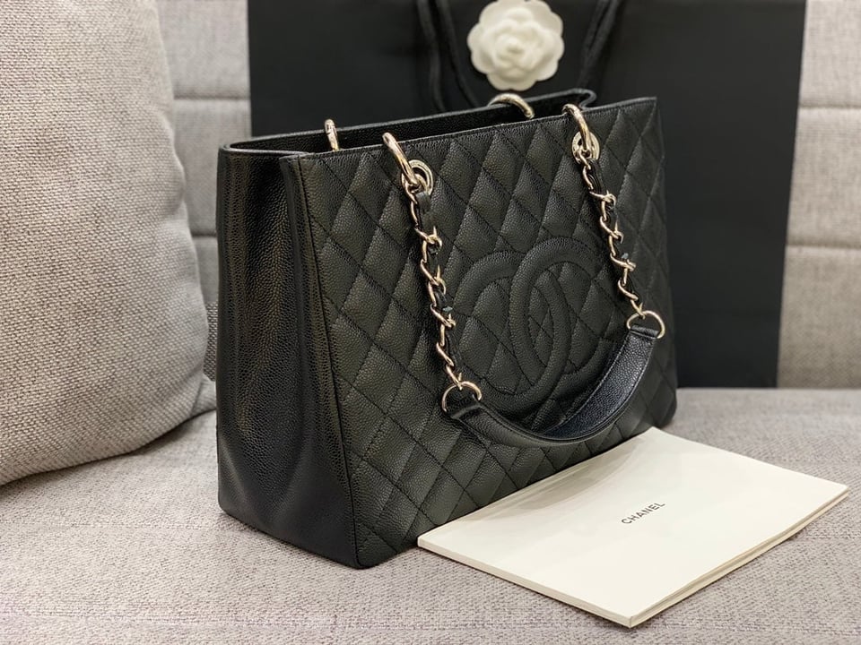 Chanel Grand Shopping Tote Bag 34Cm Black Caviar Silver Hardware view 5