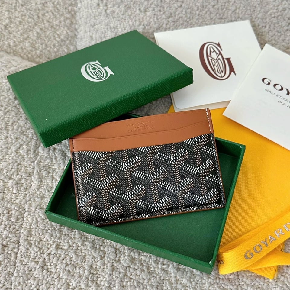 Goyard Saint-Sulpice Card Wallet 10 Cm Black Goyardine Canvas And Tan Calfskin view 8