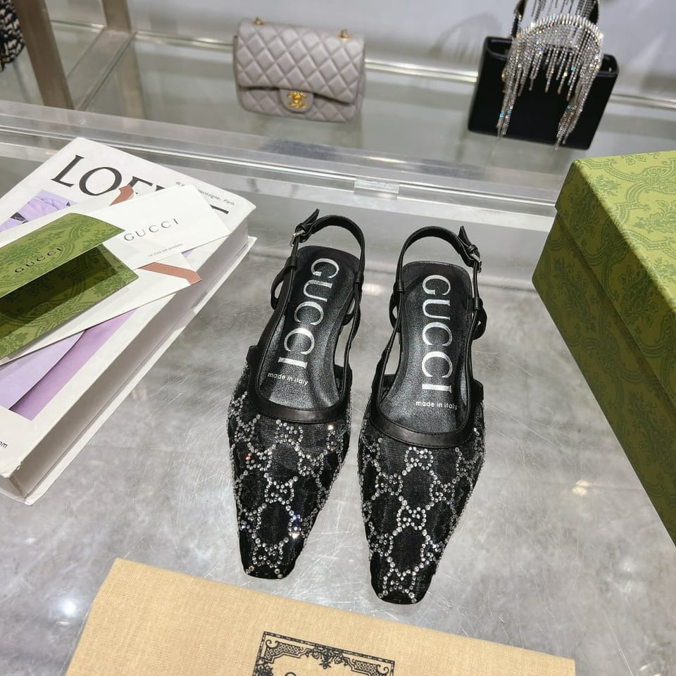 Gucci Gg Embellished Slingback Flats Black view 3