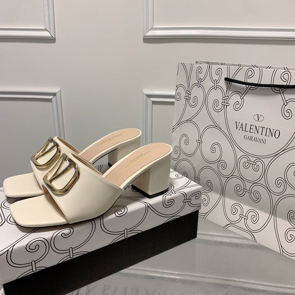 Valentino Vlogo Signature Square Toe Middle Heel White Slide Sandal view 8