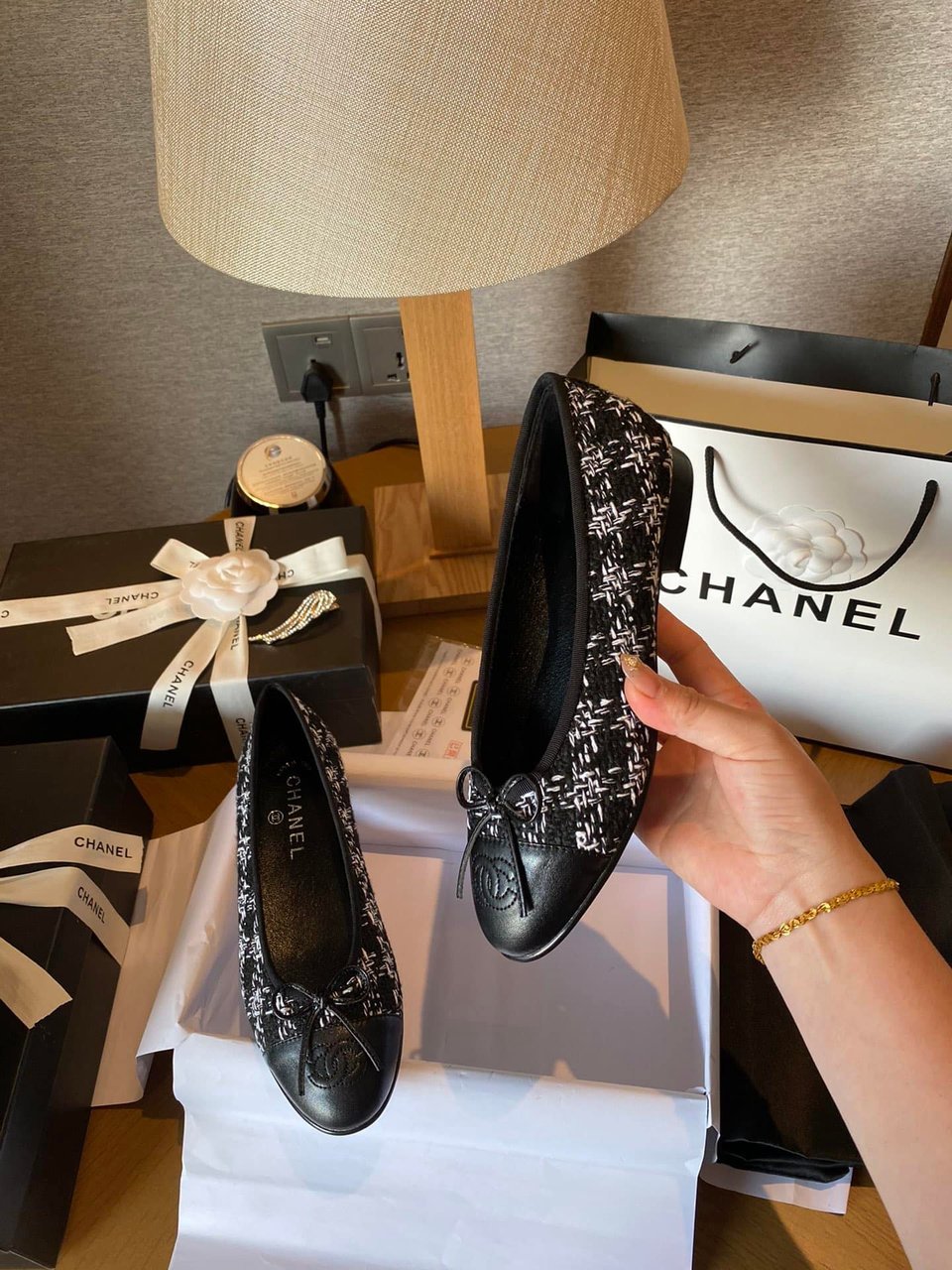 Chanel Plain Toe Rubber Sole Casual Style Tweed Black view 7