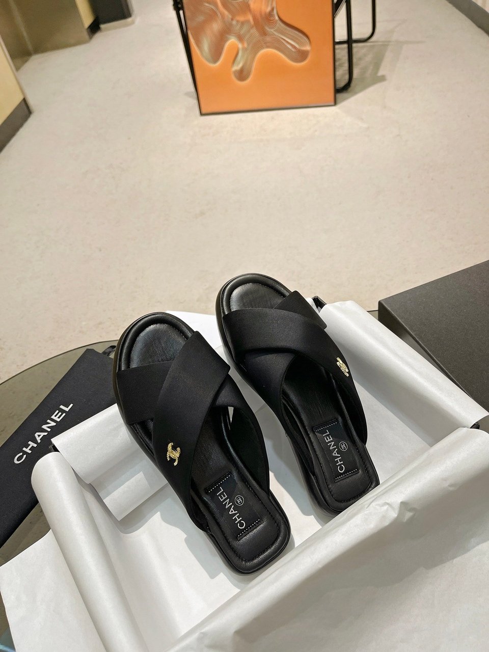 Chanel Cc Logo Criss Cross Slides Black view 7