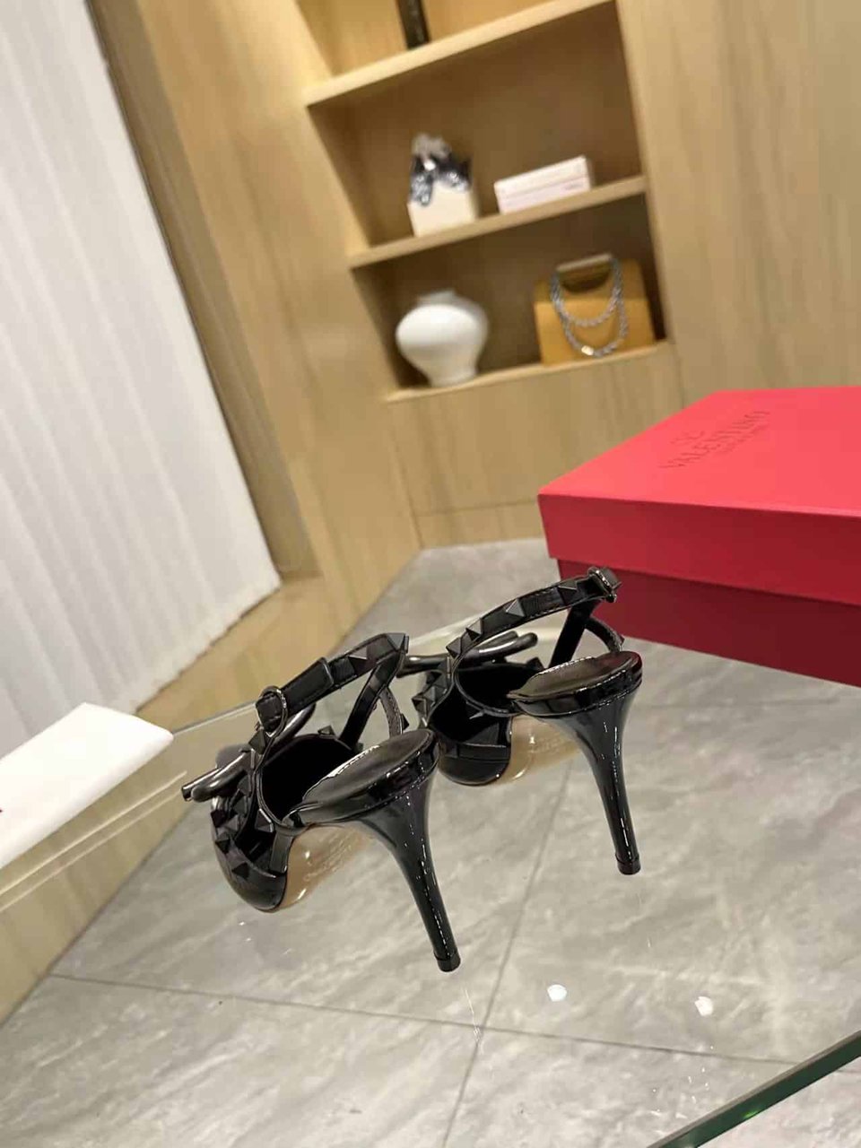 Valentino Rockstud Bow 100 Patent Slingback Pump Black view 6