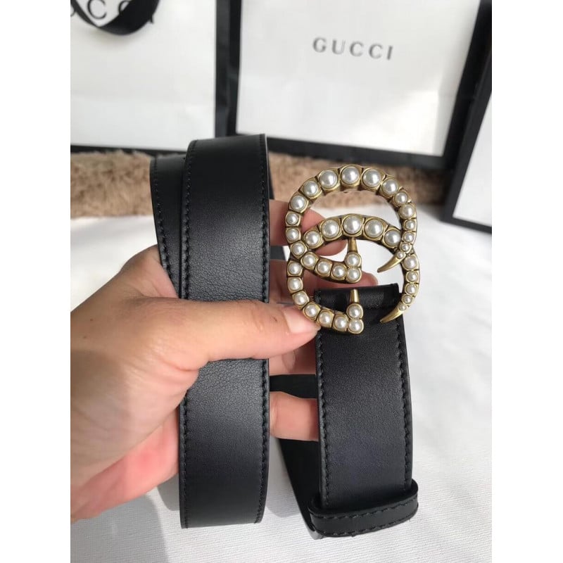 Gucci 30mm Leather Belt With Pearl Double G 453260 view 8