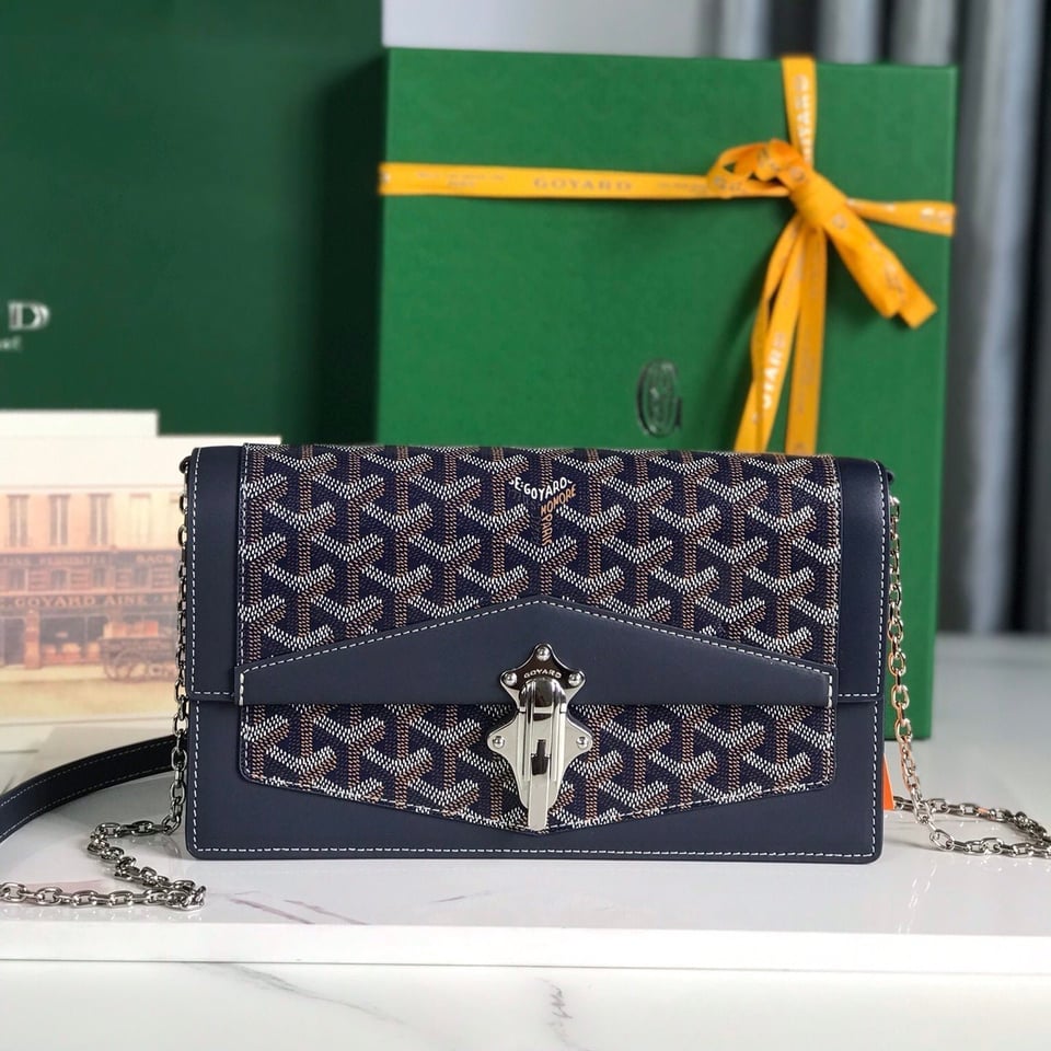 Goyard Duchesse Marie-Caroline Bag 25 Cm Navy Blue Goyardine Canvas And Smooth Calfskin view 11