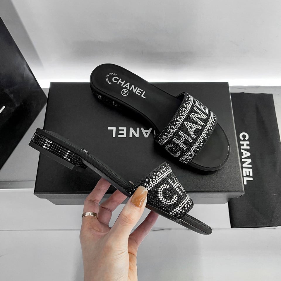Chanel 24P Beaded Diamond Slippers Black view 8