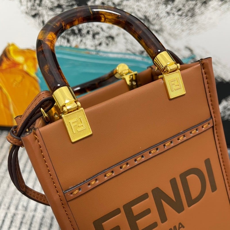 Fendi Mini Sunshine Shopper Leather Bag Brown 18Cm 8Bs051 view 9