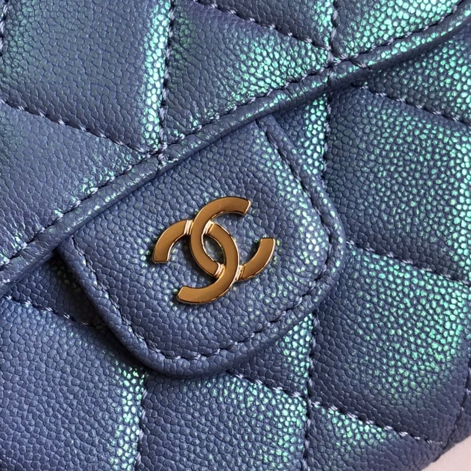 Chanel Flap Card Holder 11.5 Sky Grained Calfskin Gold Icon view 5