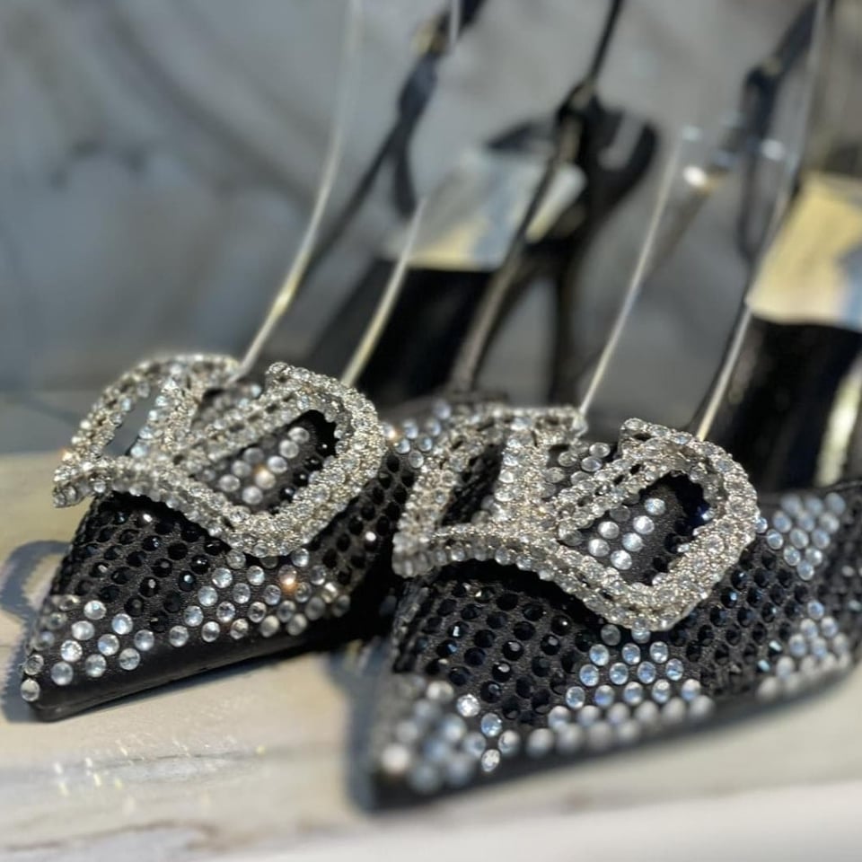 Valentino Vlogo Signature Back Strap Crystal High Heels Black view 5