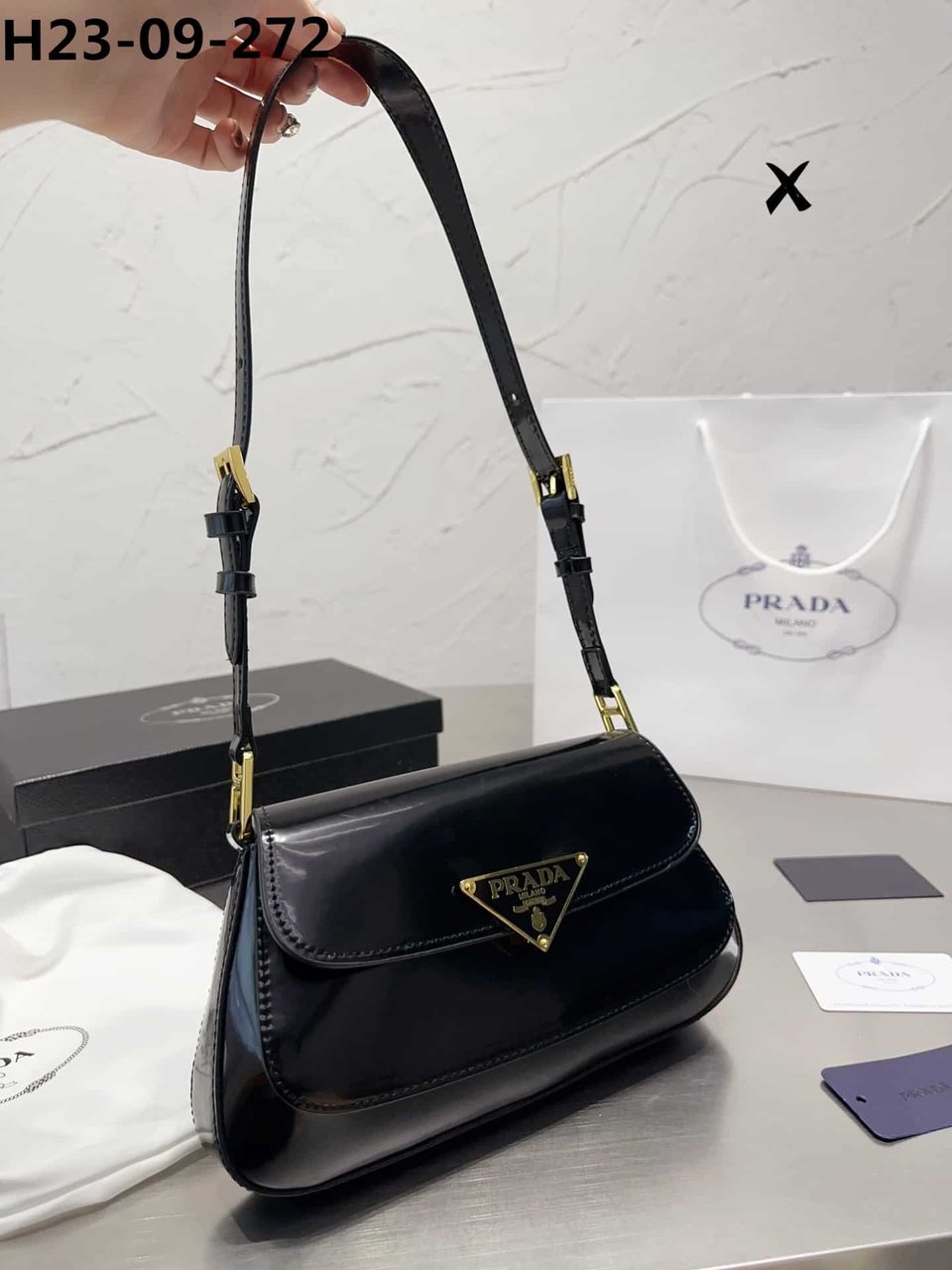 Prada Brushed Leather Bag Black 27Cm view 4