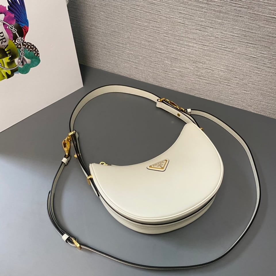 Prada Arqué Leather Shoulder Bag White 22.5cm view 7