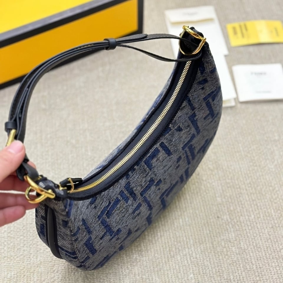 Fendi Fendigraphy Small Dark Blue Ff Chenille Bag 30Cm view 6